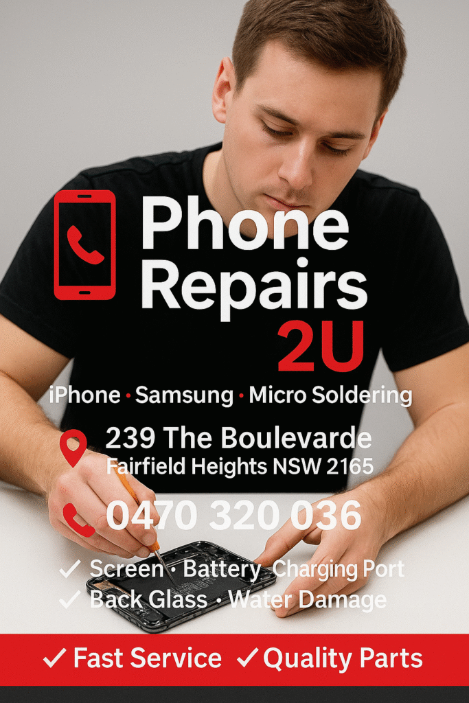 If you need fast, reliable and professional phone repair services in Carnes Hill, Phone Repaurs 2U is your trusted local mobile technician. We specialise in iPhone, Samsung, iPad and laptop repairs, offering same-day service, premium parts, and expert diagnostics.