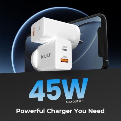 IQuick GaN II 45W PD3 0+QC3 0 Dual Ports Charging Adapter White