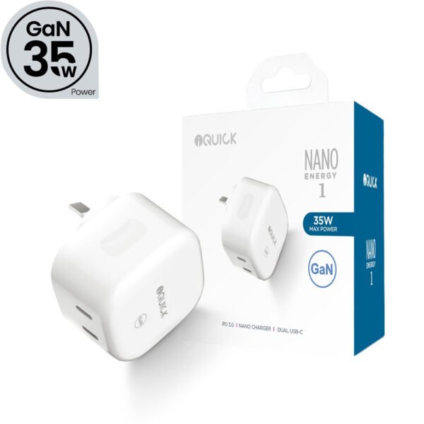 IQuick NANO Energy 1 35W USB C Dual Ports Charging Adapter White