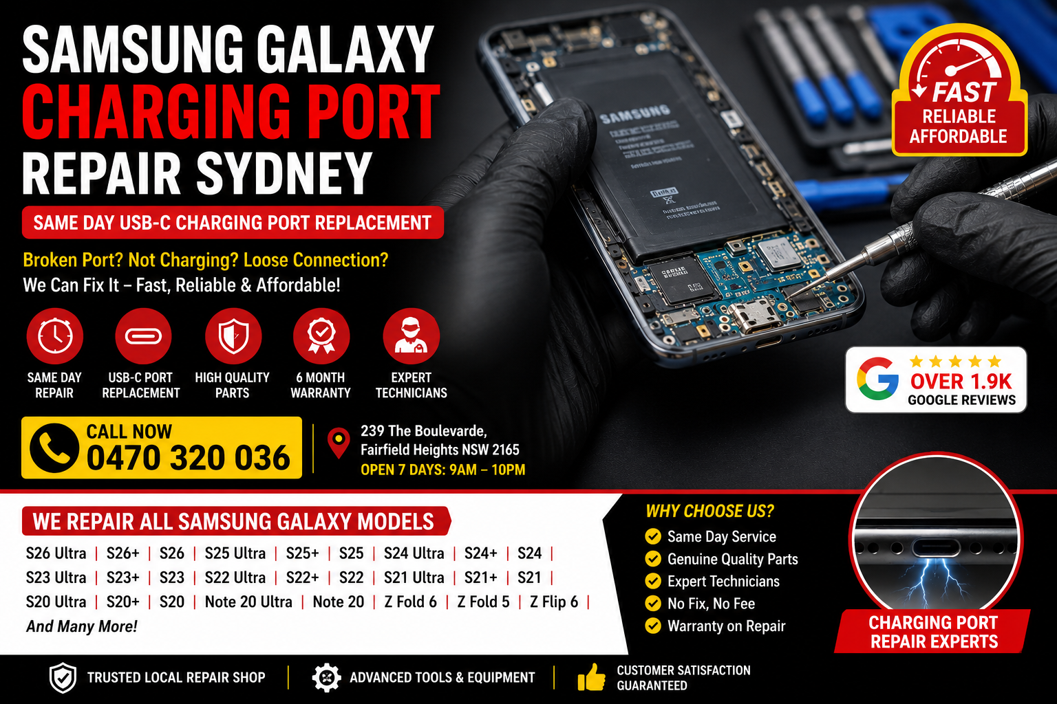 Samsung Galaxy charging port repair Sydney same day USB C charging port replacement